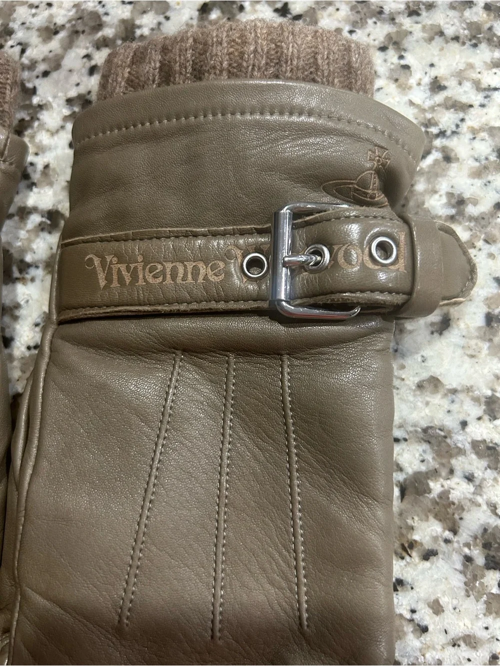 Vivienne Westwood Taupe/Brown Leather Buckle Gloves